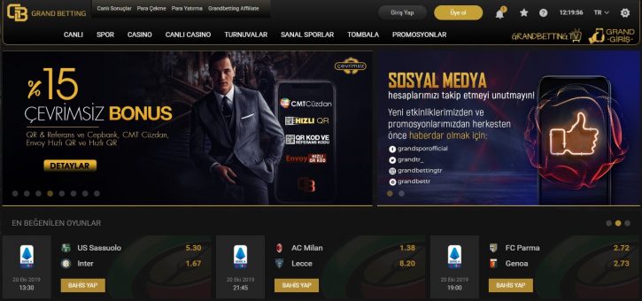 Grandbetting giriş sayfası ve açılış görüntüsü