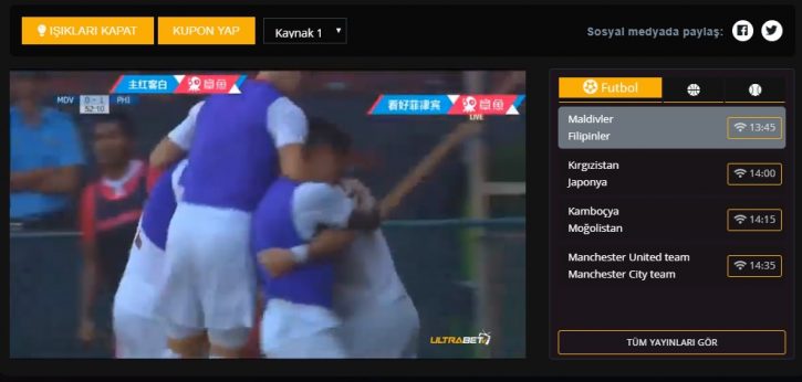 Ultrabet TV canlı yayın hizmeti